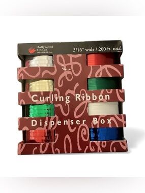 NEW Hollywood Ribbon Industries Curling Ribbon Dispenser Box 200 Feet Christmas